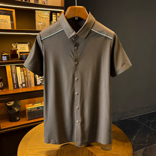 Rovello Mocha Stripe Panel Shirt