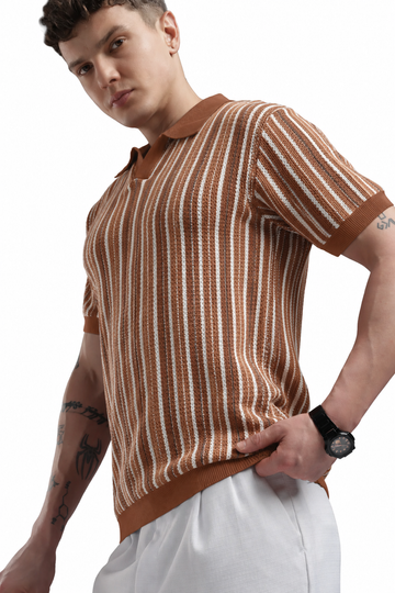 Terracotta Riviera Open-Collar Knit Polo